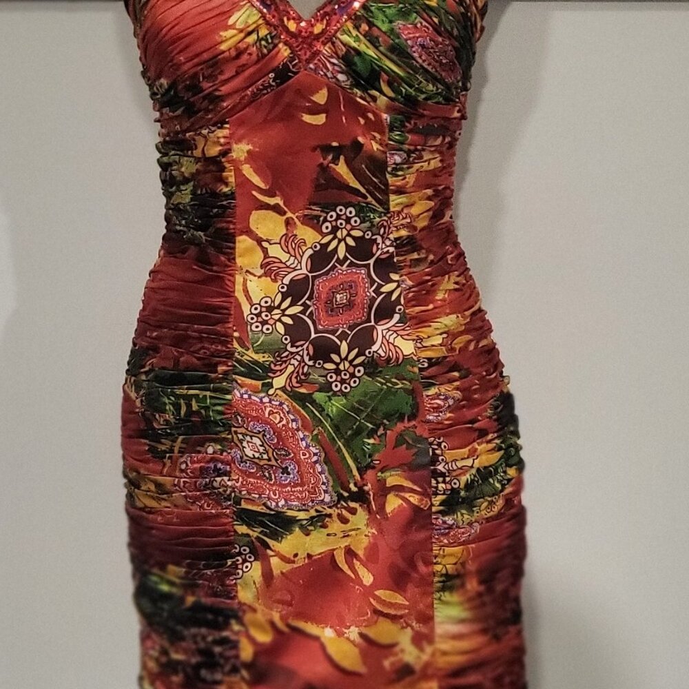 Morrell Maxie Red Multi Color Party Dress, Vintage, Size 4 / 6